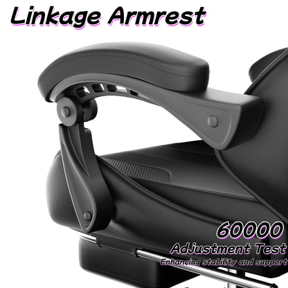 Ergonomic Gaming Chair, Lumbar Massage & Adjustable Headrest, PU Leather Computer Seat with Retractable Footrest and 360° Swivel
