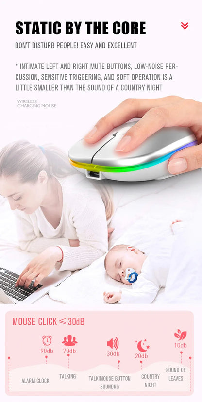 HOMEFISH PHONEPACE Dual Mode Wireless Mouse 2.4G Bluetooth Rechargeable Silent LED Backlit Optical Mice for PC Laptop