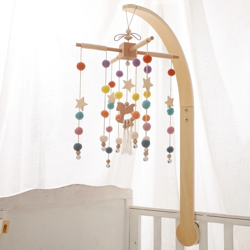 Baby Wooden Crib Mobile Bed Bell Hanging Rattle Toy Newborn Music Box Bed Bell Hanging Toys Holder Bracket Infant Crib Baby Gift