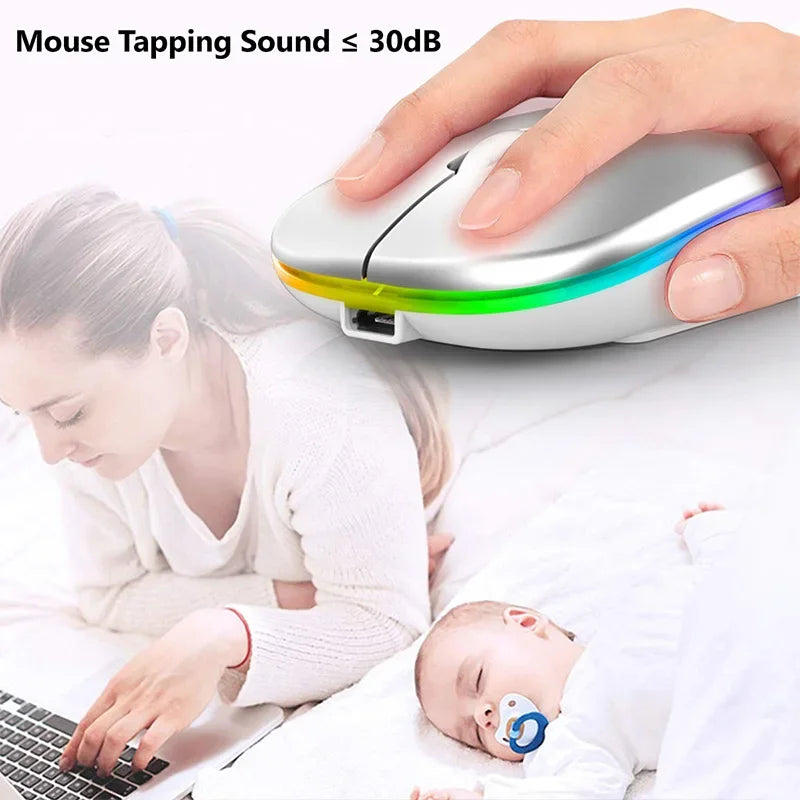 Wireless Bluetooth 5.1 Mouse 2.4G Dual Mode RGB LED Backlit Rechargeable Silent Ergonomic Mice for Laptop PC iPad Tablet