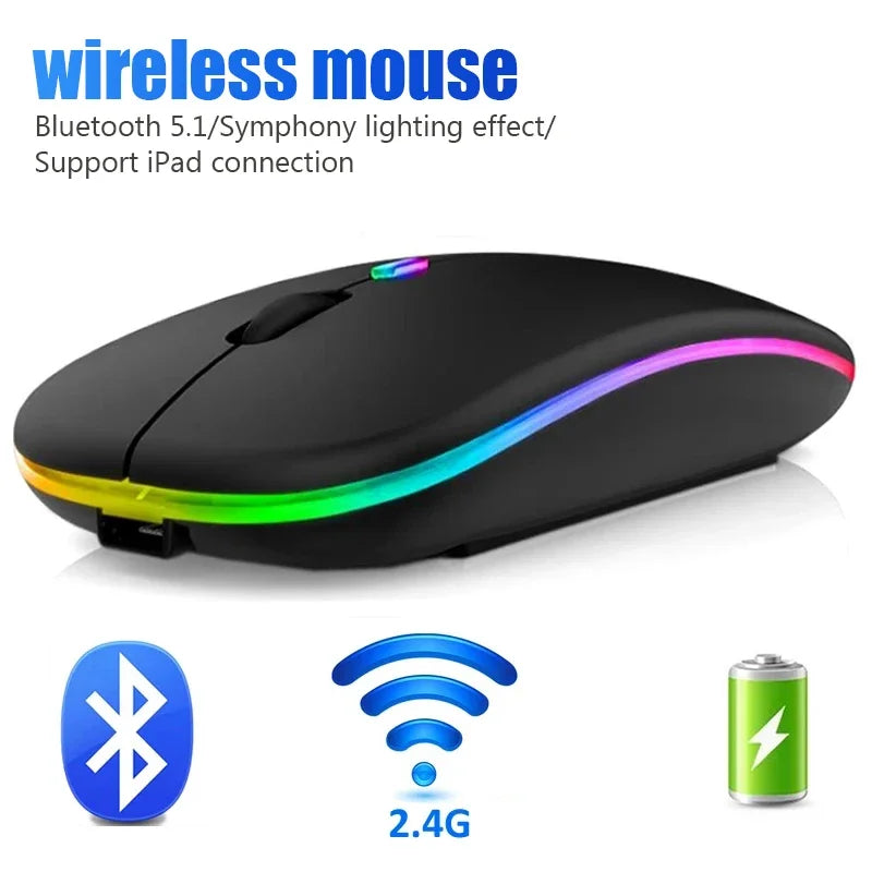 Wireless Bluetooth 5.1 Mouse 2.4G Dual Mode RGB LED Backlit Rechargeable Silent Ergonomic Mice for Laptop PC iPad Tablet