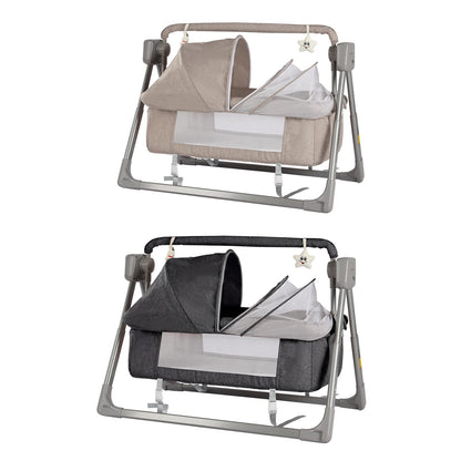 Gray/Khaki Electric Cradle Baby Swing Bed, Automatic Rocking Recliner Crib Basket, Music Remoter Control Sleeping Basket Cot