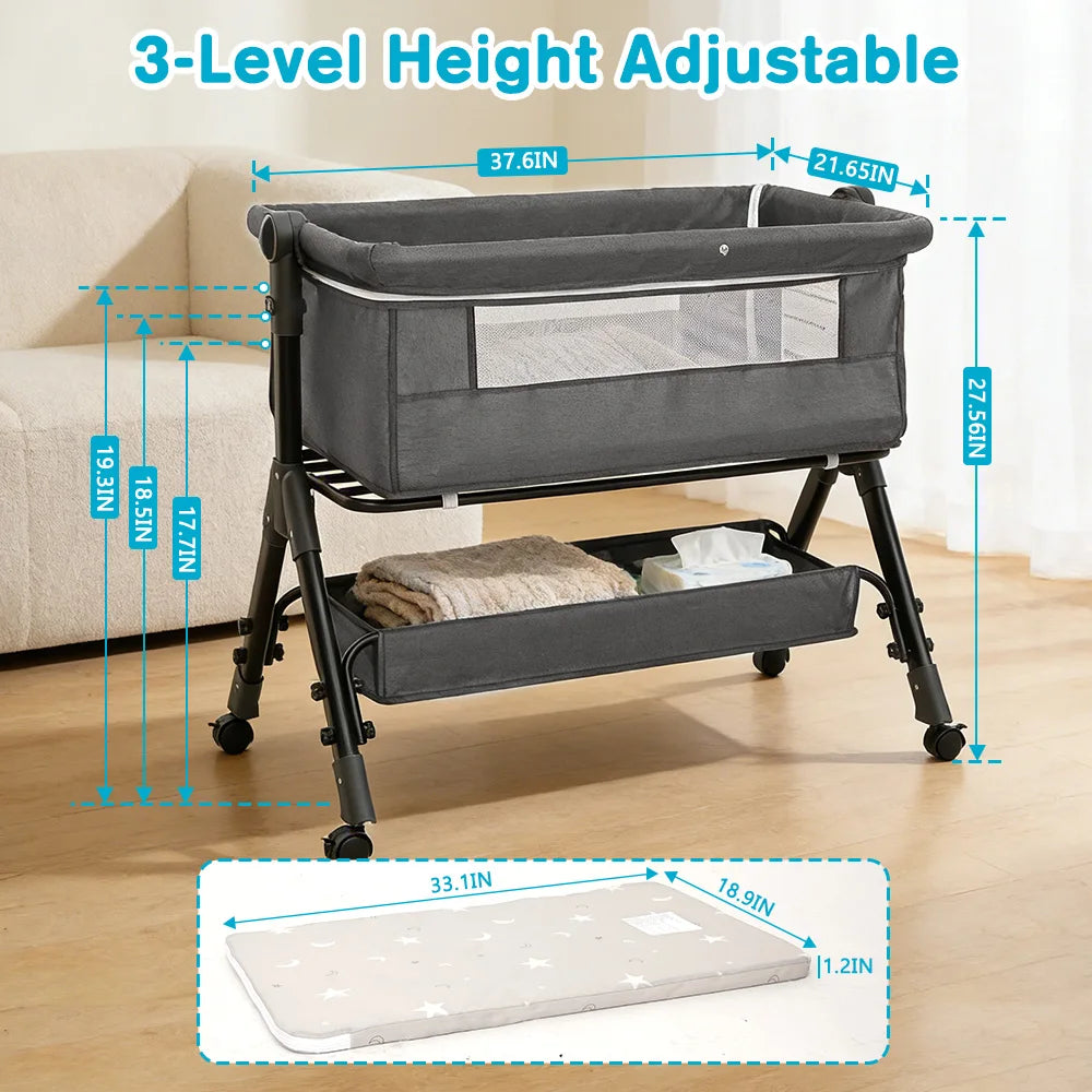 Bassinet for Baby Baby Bassinet Bedside Portable Newborn Bedside Sleeper Crib 360° Visible Mesh Window Soft Washable Liner Cover
