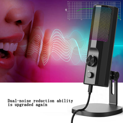 3.5mm Condenser Microphone with ENC Noise Cancelling, RGB LED Lighting, Compatible with PC/PS4/PS5/Mac/Android, Ideal for Stream