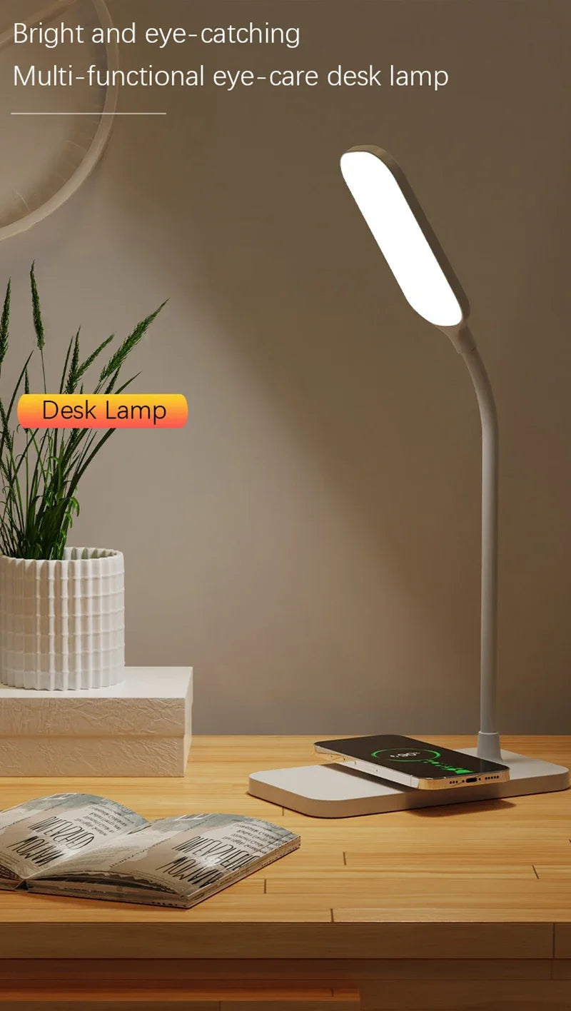 LED Desk Lamp with Wireless Charger and USB Plug in Port Bedside Night Light Touch Dimmable Eye-Caring for Gaming Reading Home