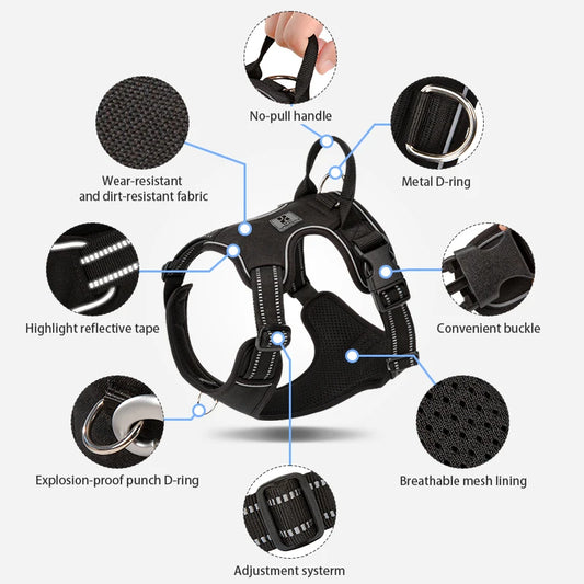 SMALL COMBINATION Dog Harness No Pull Reflective Pet Dog Chest Harness Adjustable for Small Medium Large Dogs Outdoor Walking