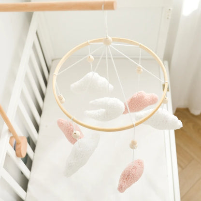 Wooden Crib Mobile Baby Bed Bell Rattle Toy Soft Felt Cartoon Bear Mobile bracket Newborn Music Box Bed Bell Hanging Bracket Toy