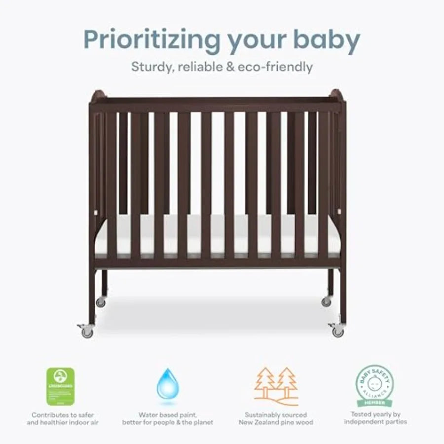 Dream On Me 2-in-1 Portable Mini Crib, Non-Full Size Baby Crib for Small Spaces, 2 Mattress Heights, Compact Travel Design, Inc