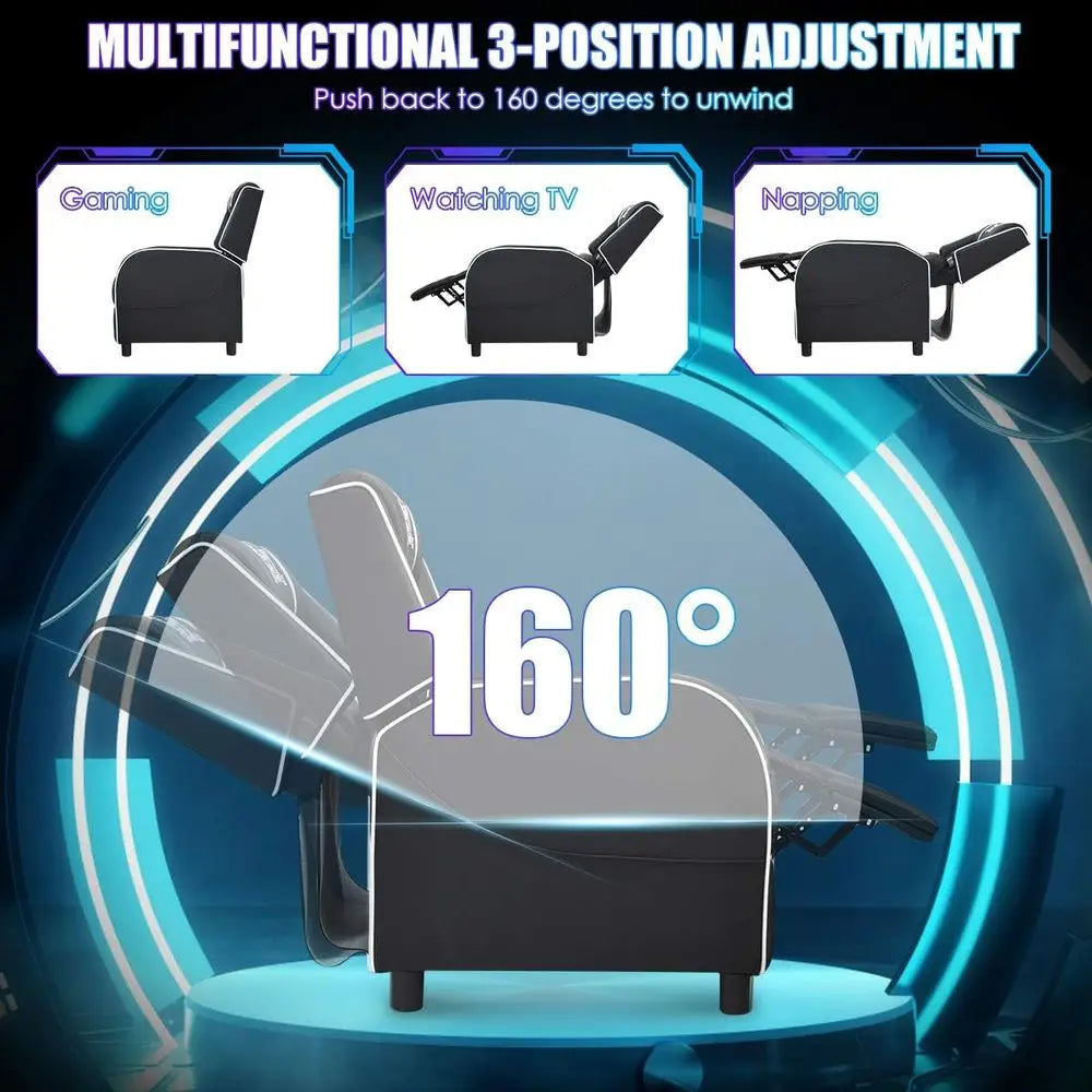 Gaming Recliner Chair with Massage and Footrest, PU Leather Home Theater Seating for Living Room or Gaming Space