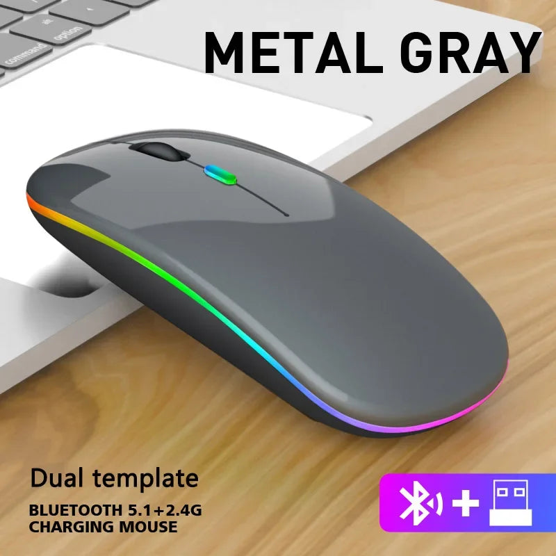 Wireless Bluetooth 5.1 Mouse 2.4G Dual Mode RGB LED Backlit Rechargeable Silent Ergonomic Mice for Laptop PC iPad Tablet