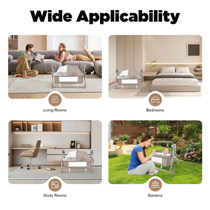 Gray/Khaki Electric Cradle Baby Swing Bed, Automatic Rocking Recliner Crib Basket, Music Remoter Control Sleeping Basket Cot