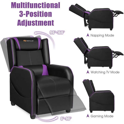 Ergonomic PU Leather Gaming Recliner Chair with Footrest, Adjustable Living Room Recliner for Home Theater