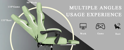 Ergonomic Gaming Chair with Pocketed Spring Cushion, Breathable Fabric Computer Chair with Footrest, Adjustable Lumbar Support V