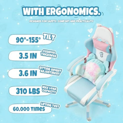 Cat Ears PU Leather Gaming Chair Ergonomic Adjustable Office Desk Computer Chairs for Gamers Adults 360 Degree Swivel Recliner