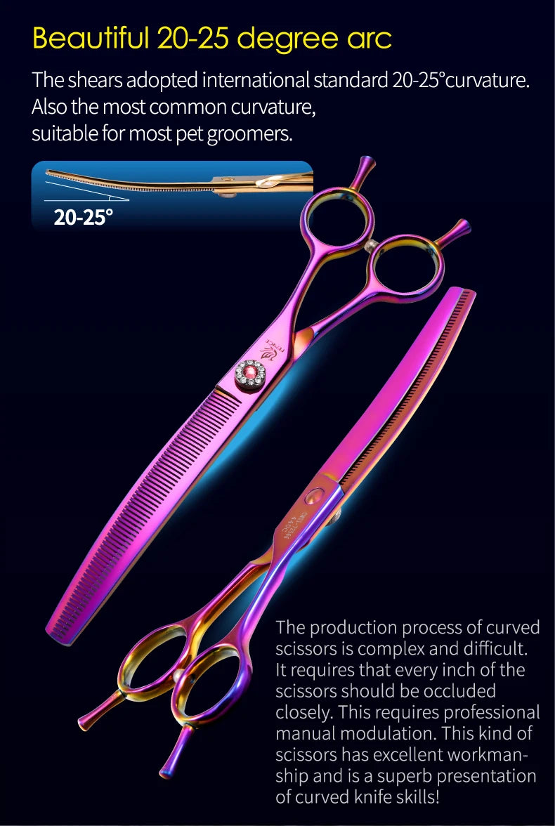 Fenice High-end 7.25 inch Professional Pet Dog Grooming Scissors Curved Thinning Chunker Shears for tijeras peluquería canina