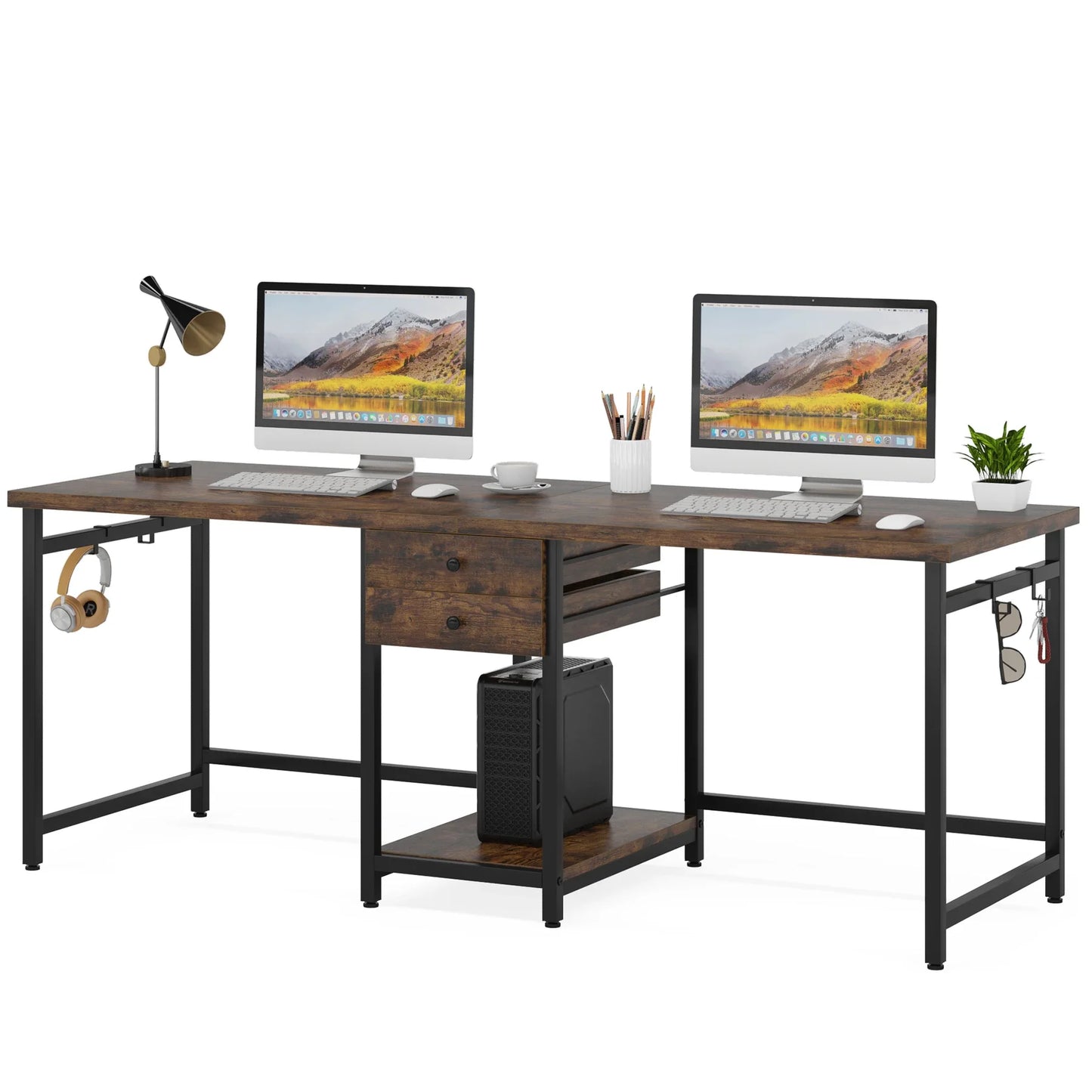 Tribesigns 78.74’’ Two Person Desk with 2 Drawers, Long Double Computer Desk Gaming Table with Shelves