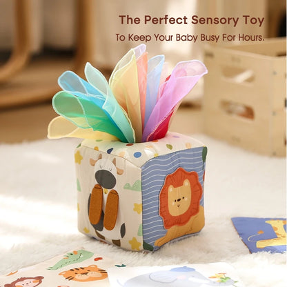 Baby Montessori Rattle Toy Cotton Animal Tissue Box Kid Finger Exercise Cloth Busy Box Toy Baby Educational Activity Sensory Toy