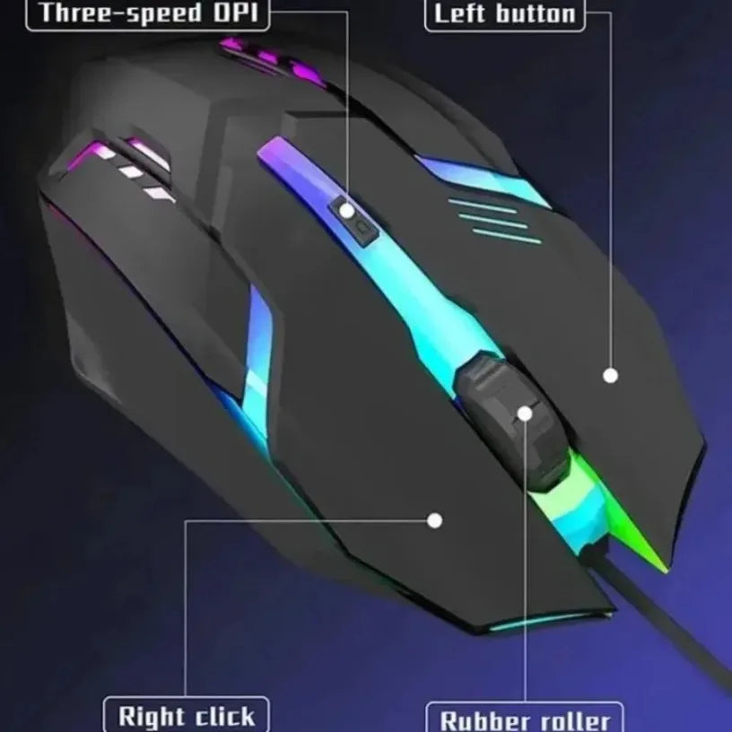 USB LED Colorful Luminous Button Gaming Mouse Wired Mouse For PC Gamer Computer Desktop Laptop Mice DPI1200 RGB Ergonomic Mouse