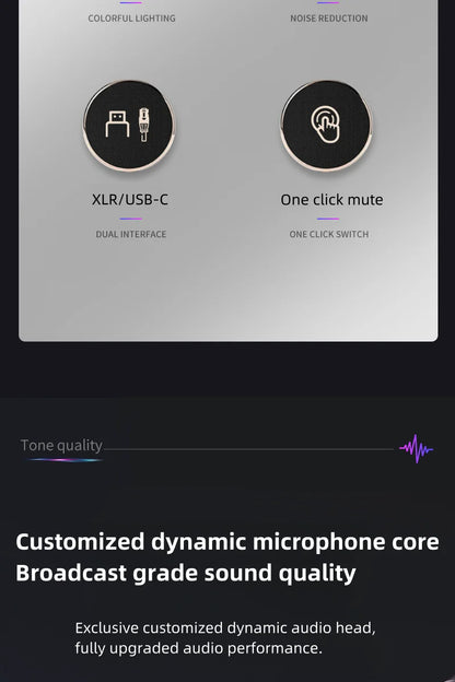 Bluedio S3000 USB/XLR Dynamic Microphone With Headphone Jack/RGB/Mute for Mixer PC Gaming Recording Streaming PS5/4 AmpliGame