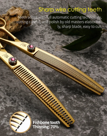 Fenice High-end 7.25 inch Professional Pet Dog Grooming Scissors Curved Thinning Chunker Shears for tijeras peluquería canina
