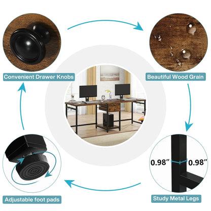 Tribesigns 78.74’’ Two Person Desk with 2 Drawers, Long Double Computer Desk Gaming Table with Shelves