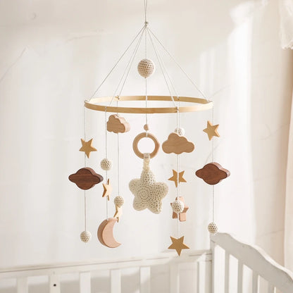 Baby Wooden Crib Mobile Bed Bell Hanging Rattle Toy Newborn Music Box Bed Bell Hanging Toys Holder Bracket Infant Crib Baby Gift