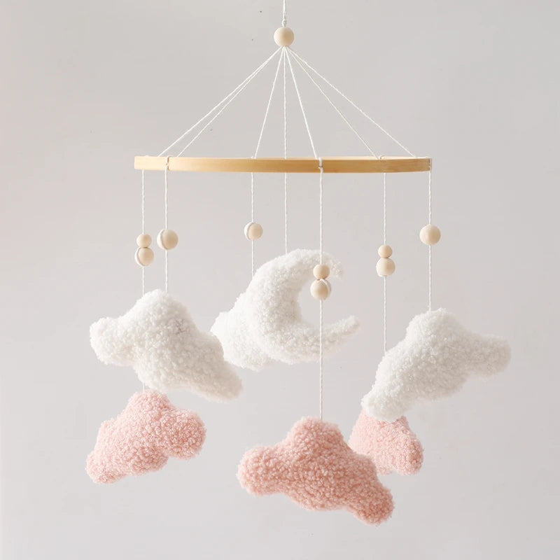 Wooden Crib Mobile Baby Bed Bell Rattle Toy Soft Felt Cartoon Bear Mobile bracket Newborn Music Box Bed Bell Hanging Bracket Toy