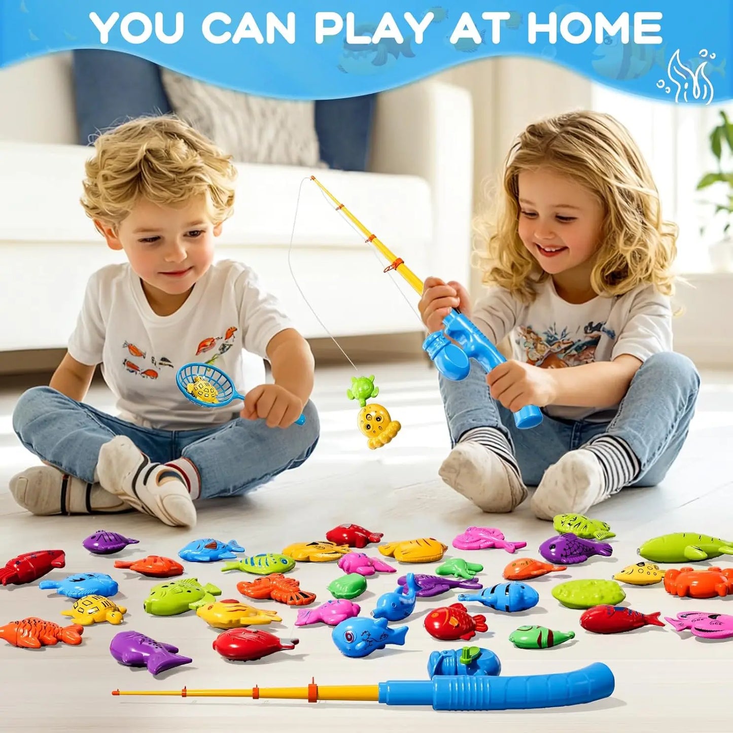 Kids Fishing Toy Set Play Water Toys for Baby Magnetic Rod and Fish with Inflatable Pool Outdoor Sport Puzzle Toys for Children