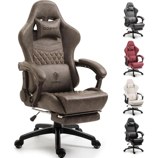 Vintage Heavy-Duty Ergonomic Gaming Chair for Adults, 400 lb Capacity, with Massage Lumbar, Footrest, and Recline, Brown