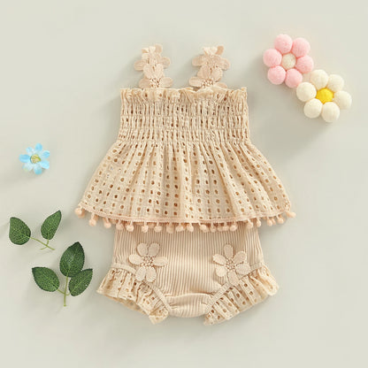 Ma&Baby 0-18M Baby Girls Clothes Sets Newborn Infant Toddler Summer Lace Floarl Sleeveless Tops Shorts Outfits