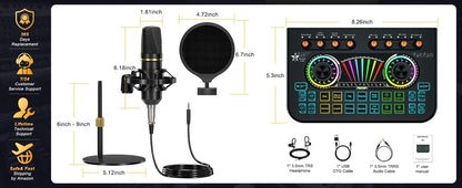 Tenlamp Podcast Equipment Bundle with 3.5mm Condenser Microphone forPc/Phone,Podcast Microphone Bundle with Live Sound Card Audio Mixer,KOL Singing Gaming DJ Mixing Station Controller Equipment Studio