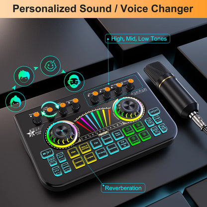 Tenlamp Podcast Equipment Bundle with 3.5mm Condenser Microphone forPc/Phone,Podcast Microphone Bundle with Live Sound Card Audio Mixer,KOL Singing Gaming DJ Mixing Station Controller Equipment Studio