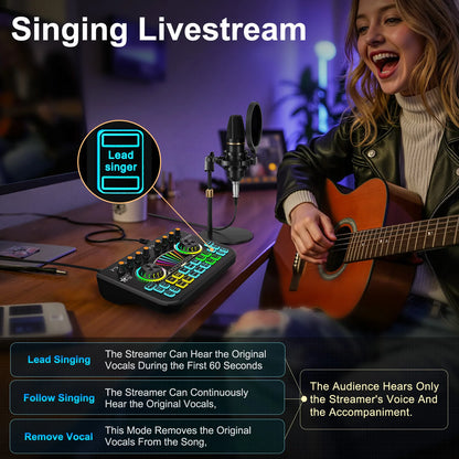 Tenlamp Podcast Equipment Bundle with 3.5mm Condenser Microphone forPc/Phone,Podcast Microphone Bundle with Live Sound Card Audio Mixer,KOL Singing Gaming DJ Mixing Station Controller Equipment Studio