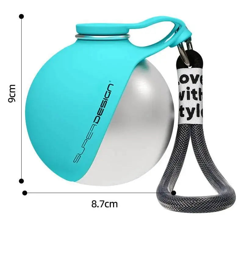 Dogs Drinking Bottle with Silicone Bowl, 285ml Stainless Steel Leak-Proof Dog Drinking Bottle for Cats and Dogs, Walks and Hikes
