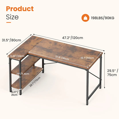 JHK L Shaped Desk 47 Inch Computer Desk Gaming Furniture Corner Desks Home Office PC Table with Reversible Storage Shelves