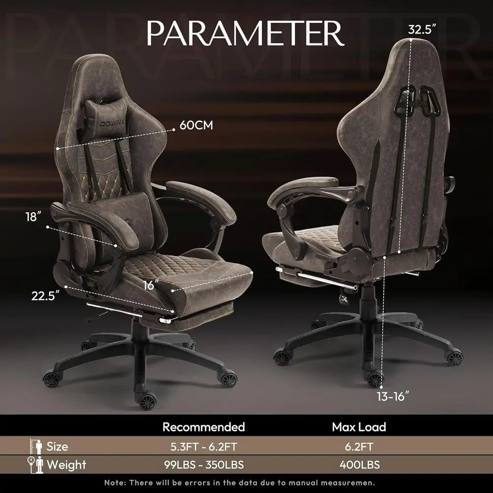 Vintage Heavy-Duty Ergonomic Gaming Chair for Adults, 400 lb Capacity, with Massage Lumbar, Footrest, and Recline, Brown