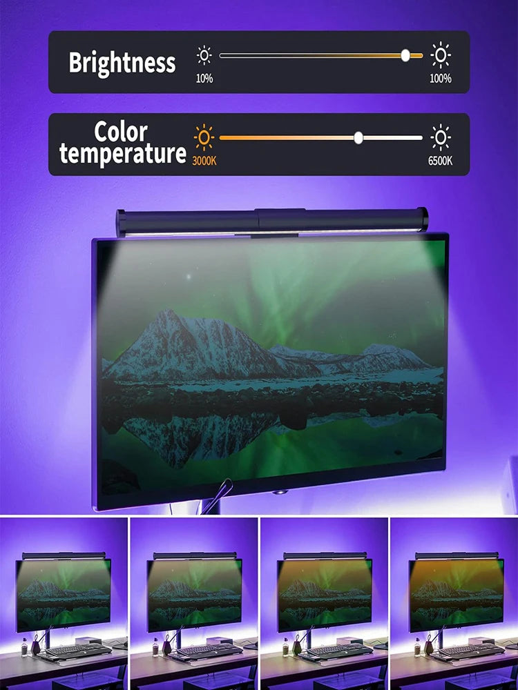LED Monitor Light Bar Computer Screen Hanging Lights RGB  Atmosphere Table Lamp For Work Study Read Gaming Dimming Lighting 44cm