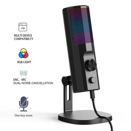 3.5mm Condenser Microphone with ENC Noise Cancelling, RGB LED Lighting, Compatible with PC/PS4/PS5/Mac/Android, Ideal for Stream