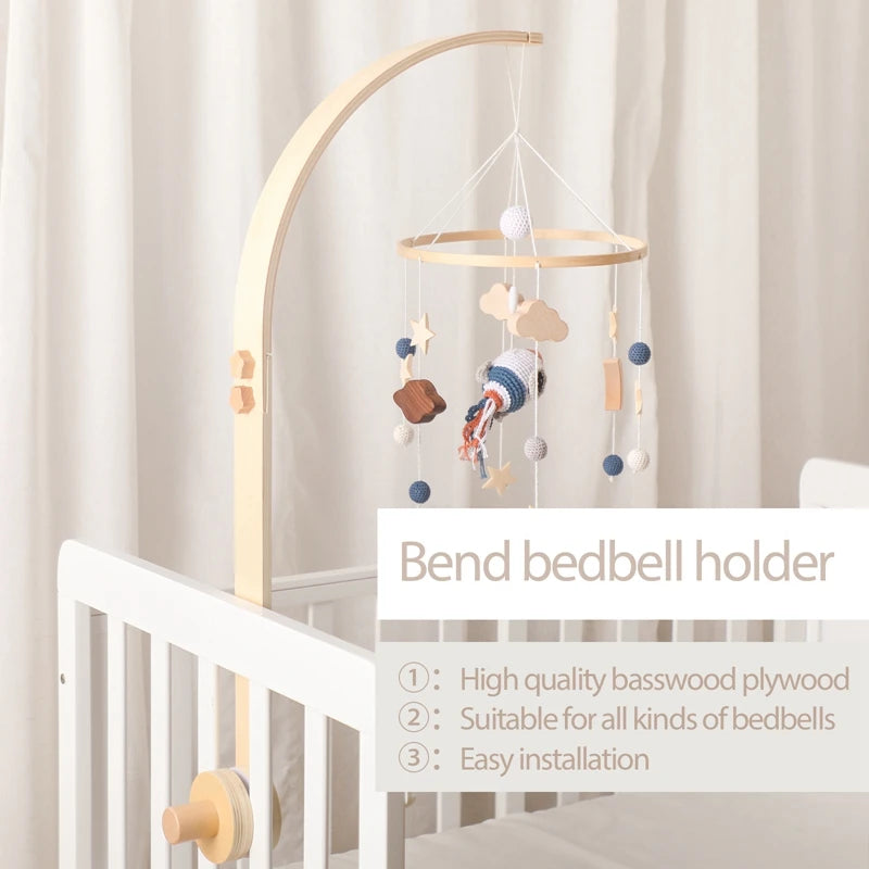 Baby Wooden Crib Mobile Bed Bell Hanging Rattle Toy Newborn Music Box Bed Bell Hanging Toys Holder Bracket Infant Crib Baby Gift