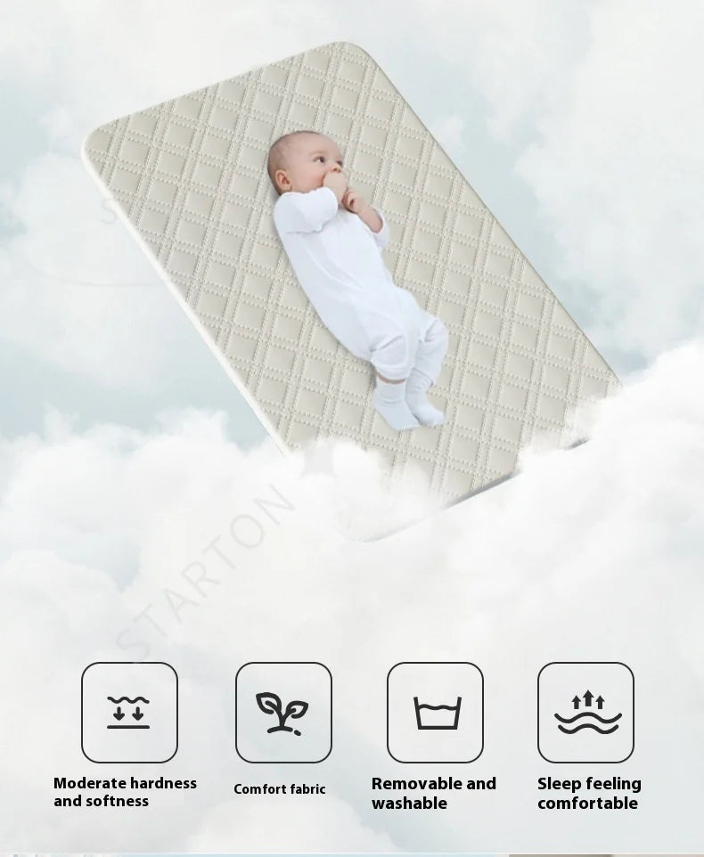 Removable Baby Cradle Bed Large Foldable Wood Crib Height Adjustment Splicing Anti-Spill Milk Feature for Living Room