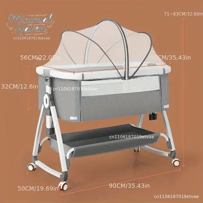 Multi Functional Crib with Foldable Height Adjustment Splicing, Portable and Movable Bedside Swing, Cradle, Sleeping Bed