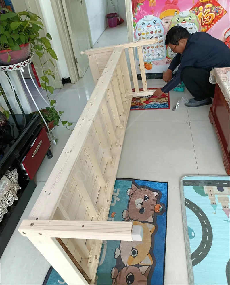 Children's Splicing Bed Wider Solid Wood Frame with Guardrail Baby Single Bed Kids' Crib Safety and Comfort
