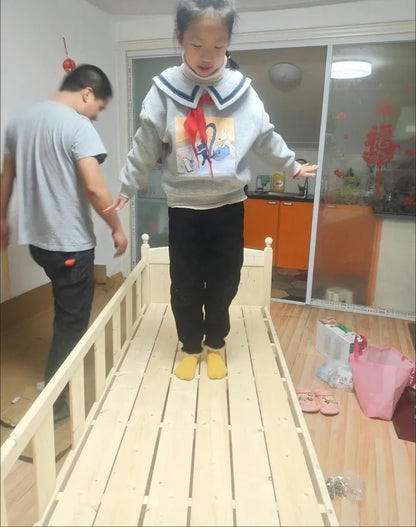 Children's Splicing Bed Wider Solid Wood Frame with Guardrail Baby Single Bed Kids' Crib Safety and Comfort