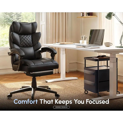 Ergonomic High-Back Gaming Chair with Spring Cushion and Footrest, Black PU Leather