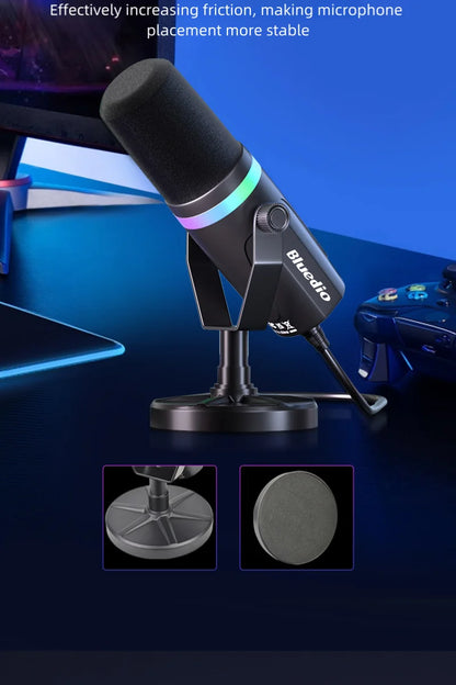 Bluedio S3000 USB/XLR Dynamic Microphone With Headphone Jack/RGB/Mute for Mixer PC Gaming Recording Streaming PS5/4 AmpliGame