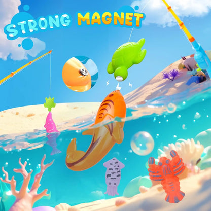 Kids Fishing Toy Set Play Water Toys for Baby Magnetic Rod and Fish with Inflatable Pool Outdoor Sport Puzzle Toys for Children