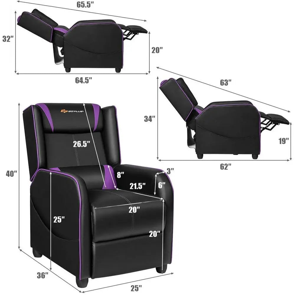 Ergonomic PU Leather Gaming Recliner Chair with Footrest, Adjustable Living Room Recliner for Home Theater