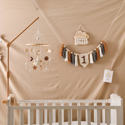 Baby Wooden Crib Mobile Bed Bell Hanging Rattle Toy Newborn Music Box Bed Bell Hanging Toys Holder Bracket Infant Crib Baby Gift