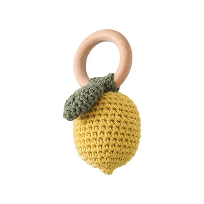 1Pc Customized Baby Teether Wooden Bracelet Crochet Rattle Toys BPA Free Crochet Lemon Bunny Rodent Rattle Newborn Toys Gift