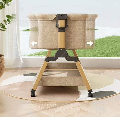 Removable Baby Cradle Bed Large Foldable Wood Crib Height Adjustment Splicing Anti-Spill Milk Feature for Living Room